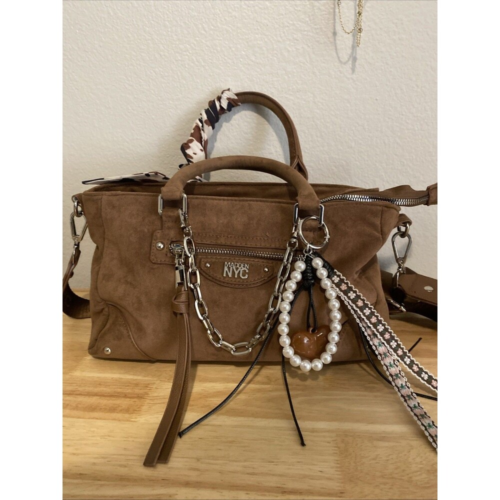 Madden NYC Brown purse , Top Handle Zip Closure Adjustable Strap , Charms 11x6